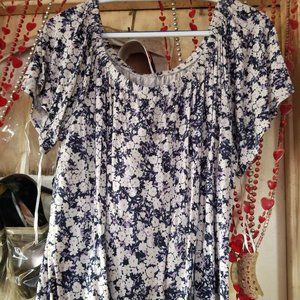Floral Print Peasant Blouse, Size 2X